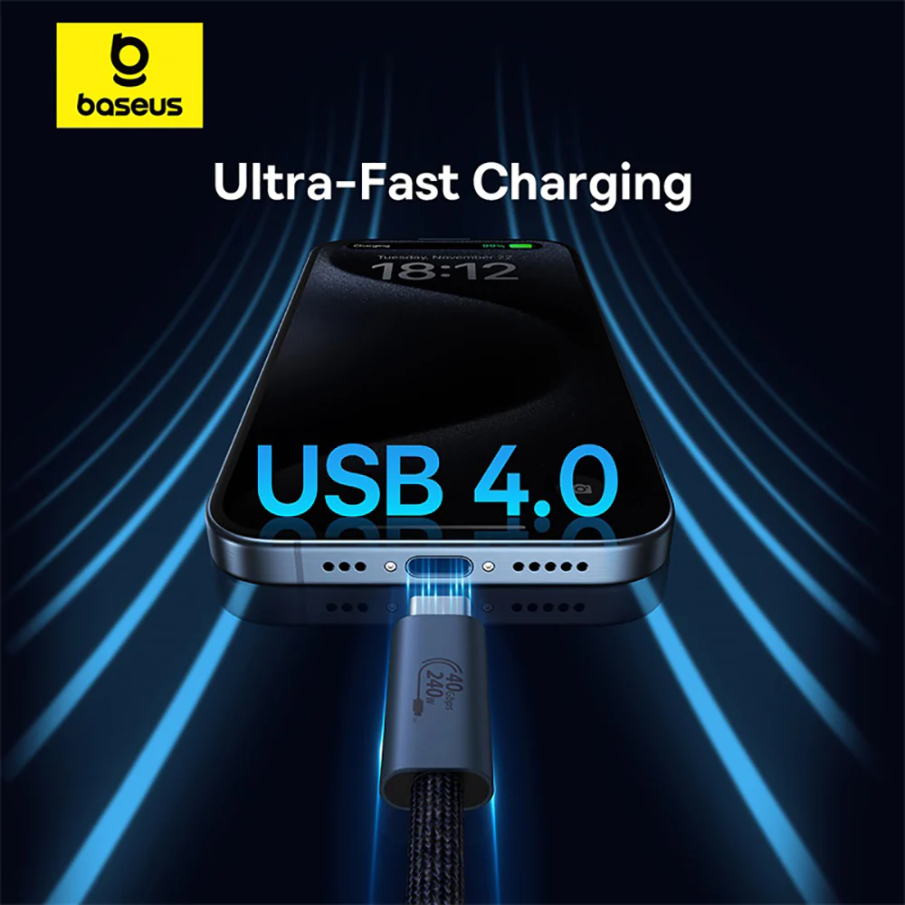 Baseus Flash Series 2 USB4 Full-Function Data Cable Type-C to Type-C 240W 1m Starry Black - Image 2