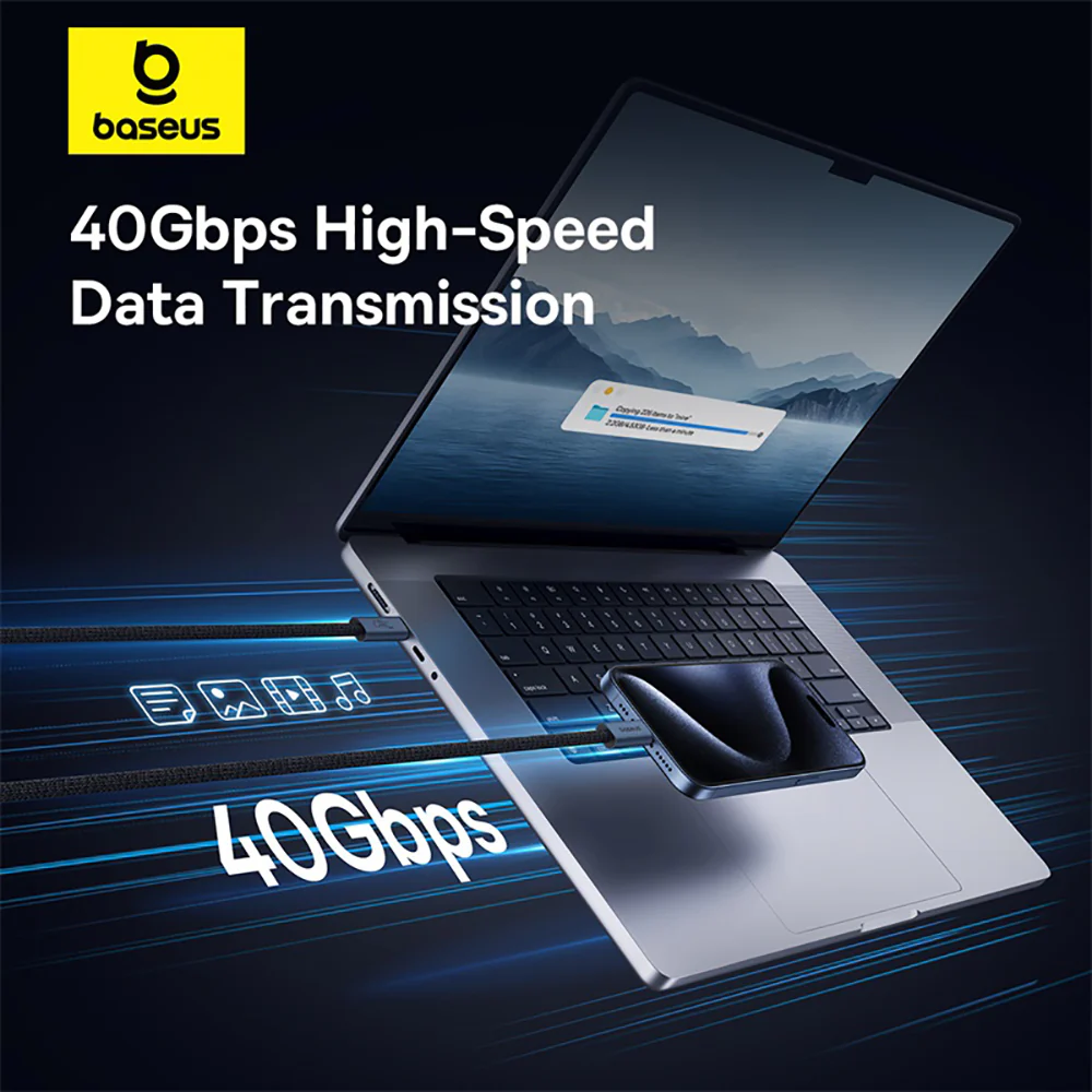 Baseus Flash Series 2 USB4 Full-Function Data Cable Type-C to Type-C 240W 1m Starry Black - Image 3
