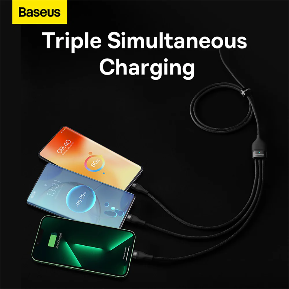 Baseus Flash Series II 3-in-1 Fast Charging Cable Type-C to M+L+C 100W 1.5m Black - Image 2