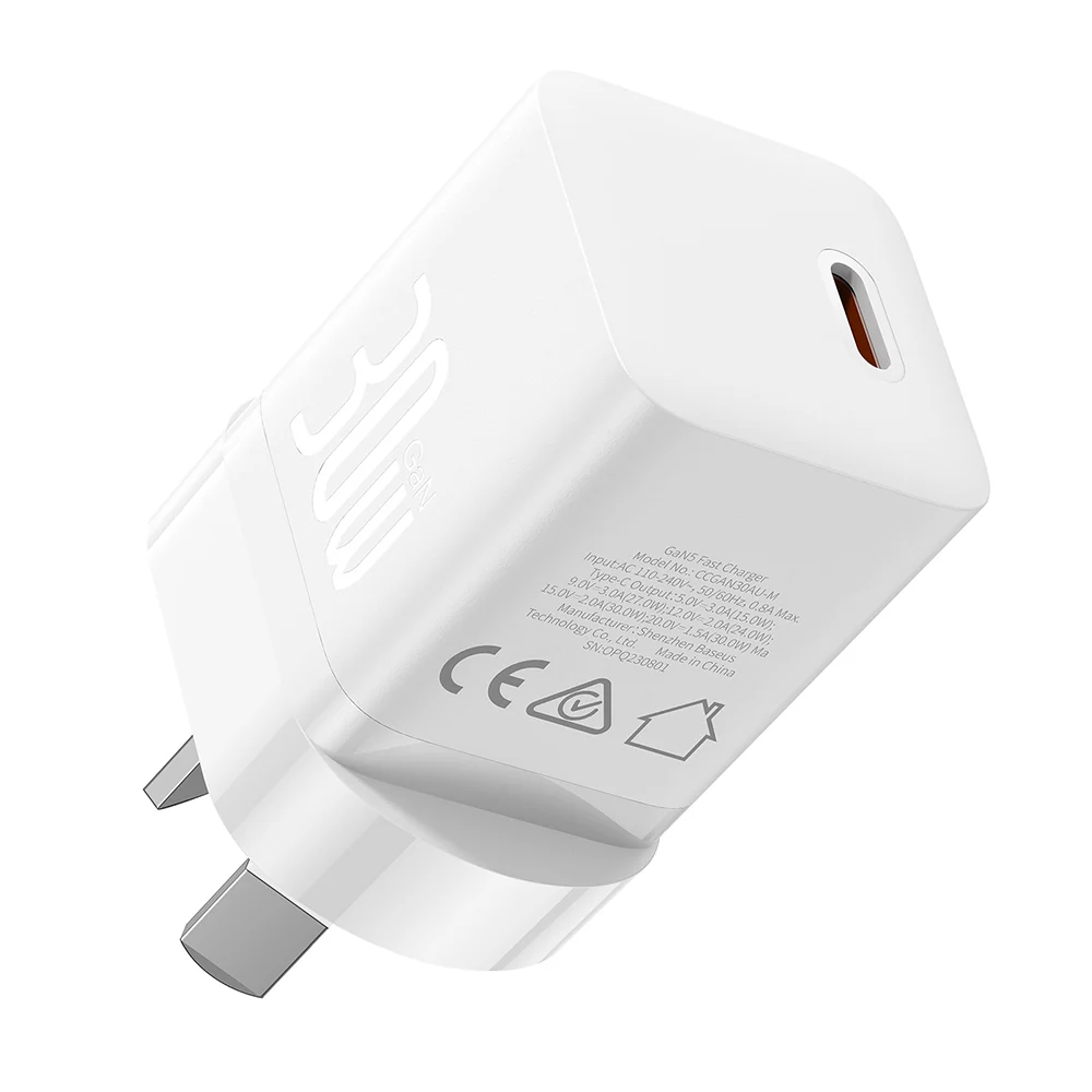 Baseus GaN Fast Charger Mini Version 1C 30W AU Plug - Moon White - Image 2