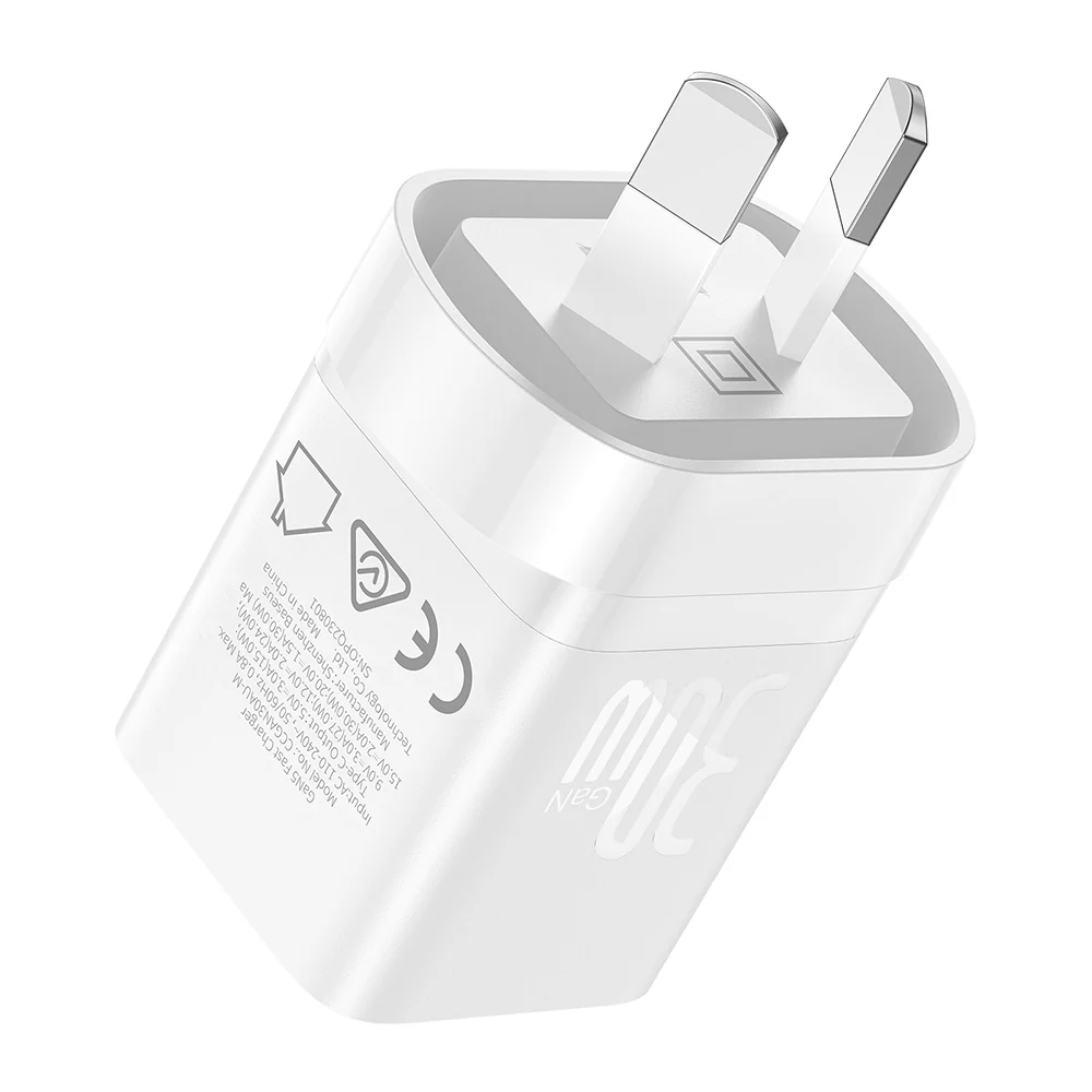 Baseus GaN Fast Charger Mini Version 1C 30W AU Plug - Moon White - Image 3