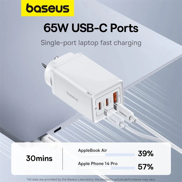 Baseus GaN5 Pro Fast Charger 2C+U 65W - Australian Plug, Moon White - Image 3