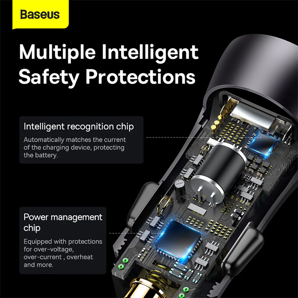 Baseus Golden Contactor Max Dual Fast Charger Car Charger 60W - Dark Gray - Image 5