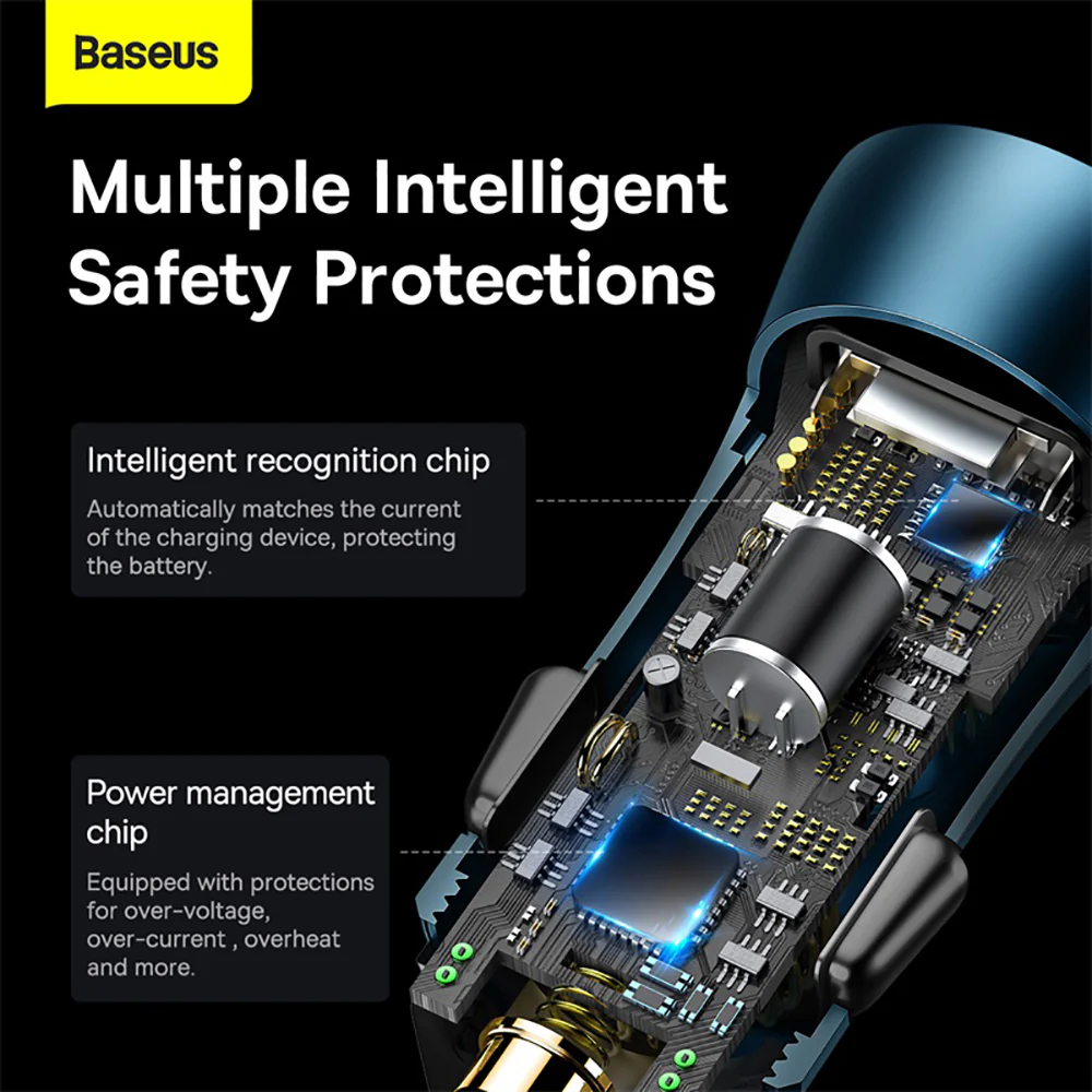Baseus Golden Contactor Max Dual Fast Charger Car Charger U+C 60W - Navy Blue - Image 5