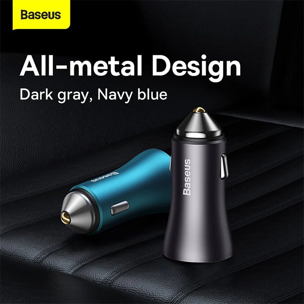 Baseus Golden Contactor Max Dual Fast Charger Car Charger U+U 60W - Dark Gray - Image 5