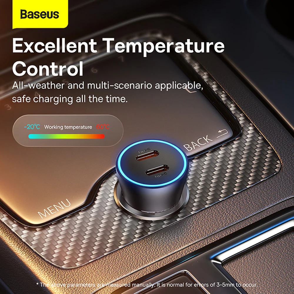 Baseus Golden Contactor Pro Dual Quick Car Charger C+C 40W - Dark Gray - Image 2