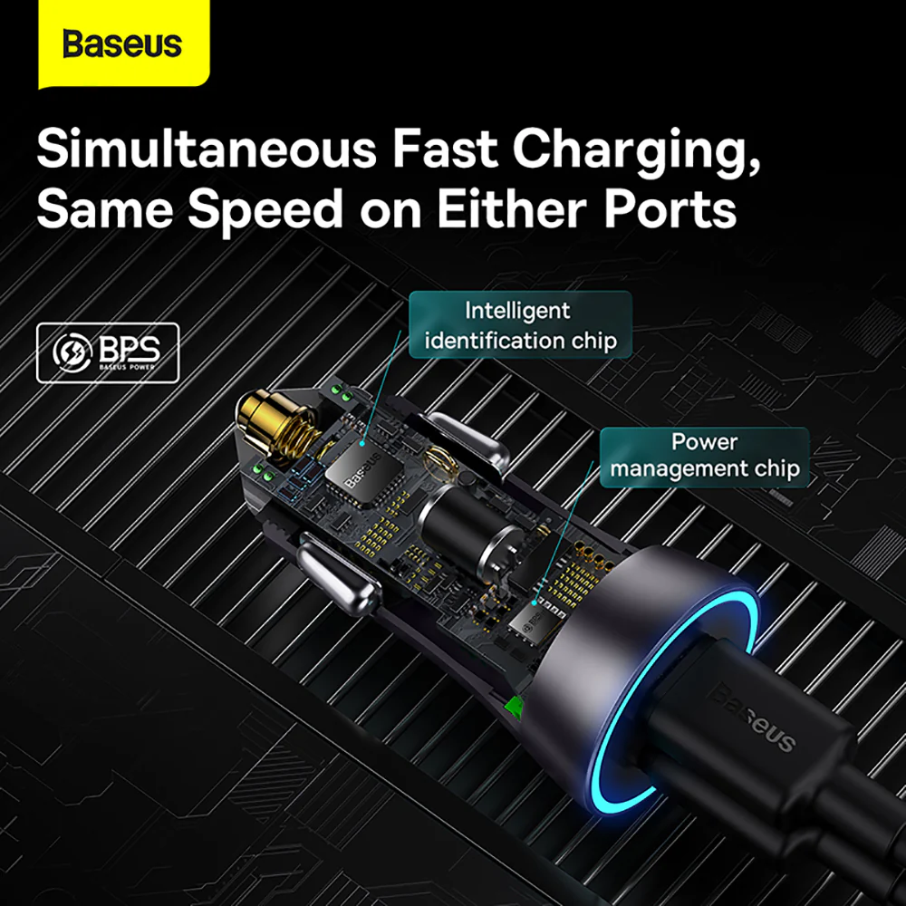 Baseus Golden Contactor Pro Dual Quick Car Charger C+C 40W - Dark Gray - Image 4