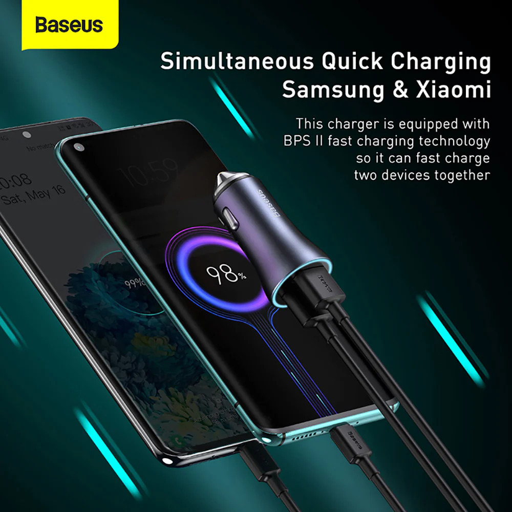 Baseus Golden Contactor Pro Dual Quick Charge Car Charger 40W Set - Dark Gray - Image 3