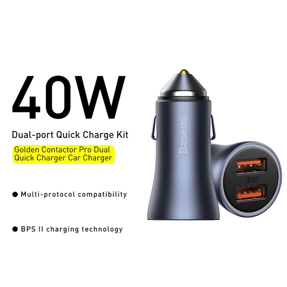 Baseus Golden Contactor Pro Dual Quick Charger Car Charger 40W - Dark Gray