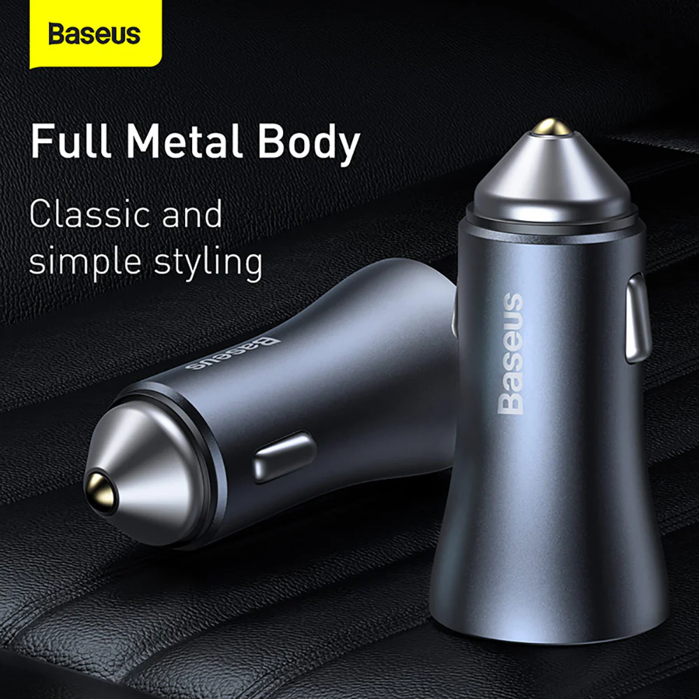 Baseus Golden Contactor Pro Dual Quick Charger Car Charger U+C 40W - Dark Gray - Image 2