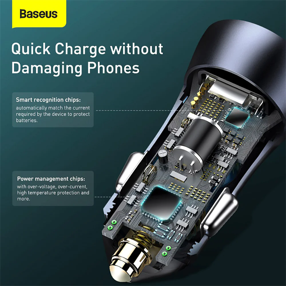 Baseus Golden Contactor Pro Dual Quick Charger Car Charger U+C 40W - Dark Gray - Image 3