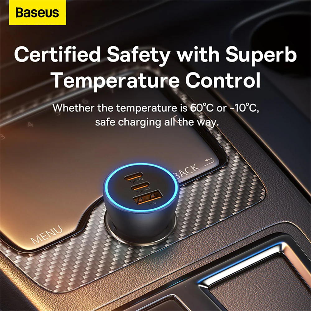 Baseus Golden Contactor Pro Triple Fast Charger Car Charger 65W - Dark Gray - Image 4