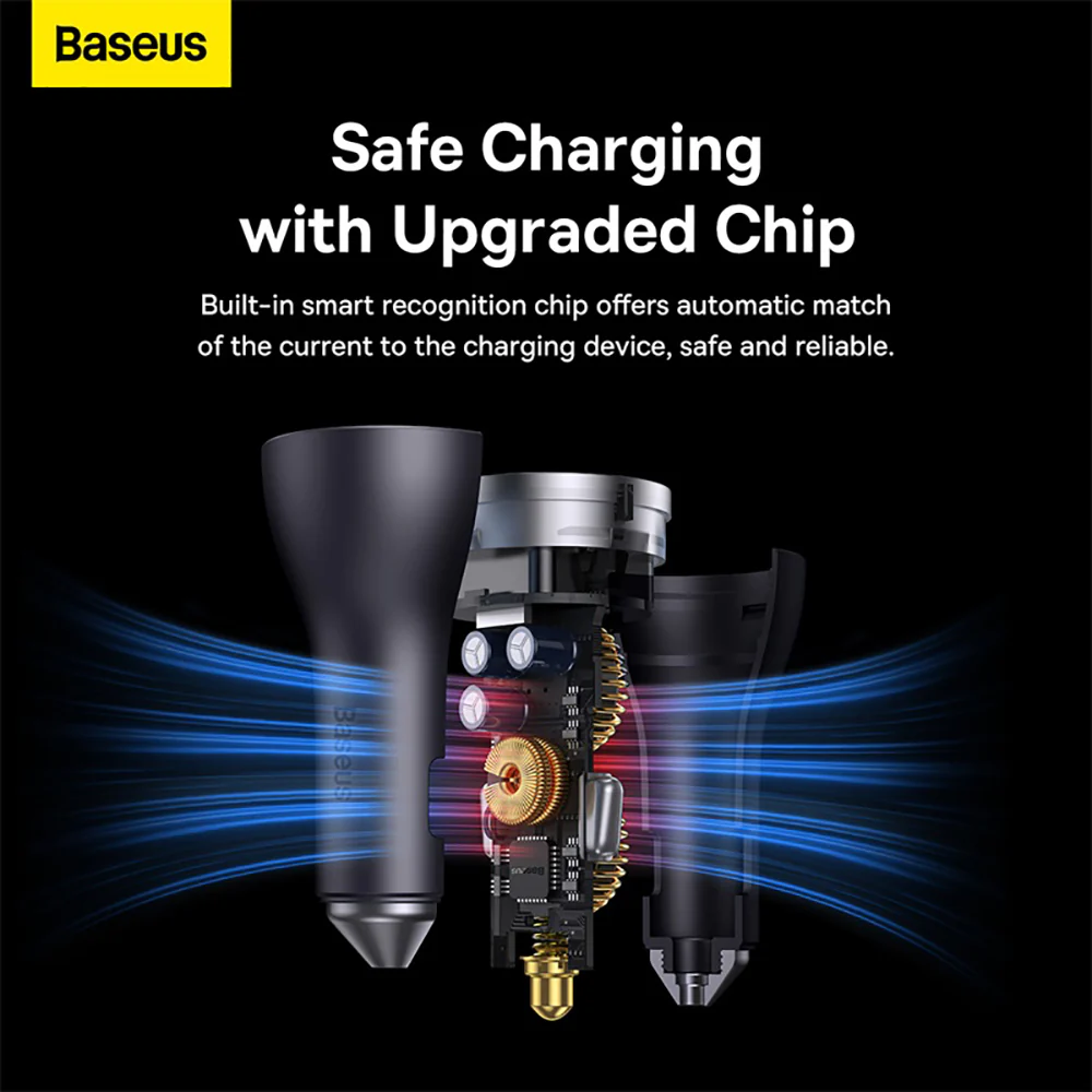 Baseus Golden Contactor Pro Triple Fast Charger Car Charger 65W - Dark Gray - Image 5