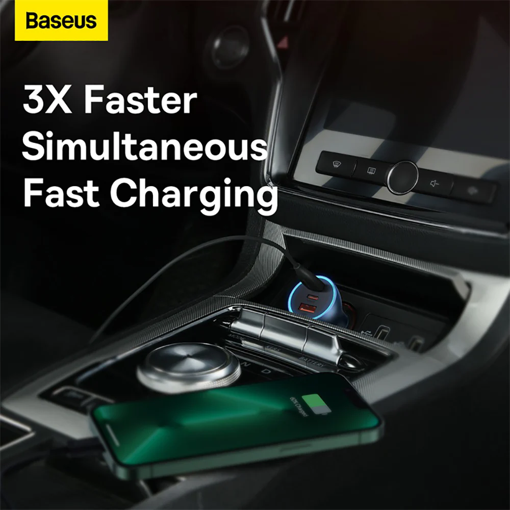 Baseus Golden Contactor Pro Triple Fast Charger Car Charger 65W - Light Blue - Image 2