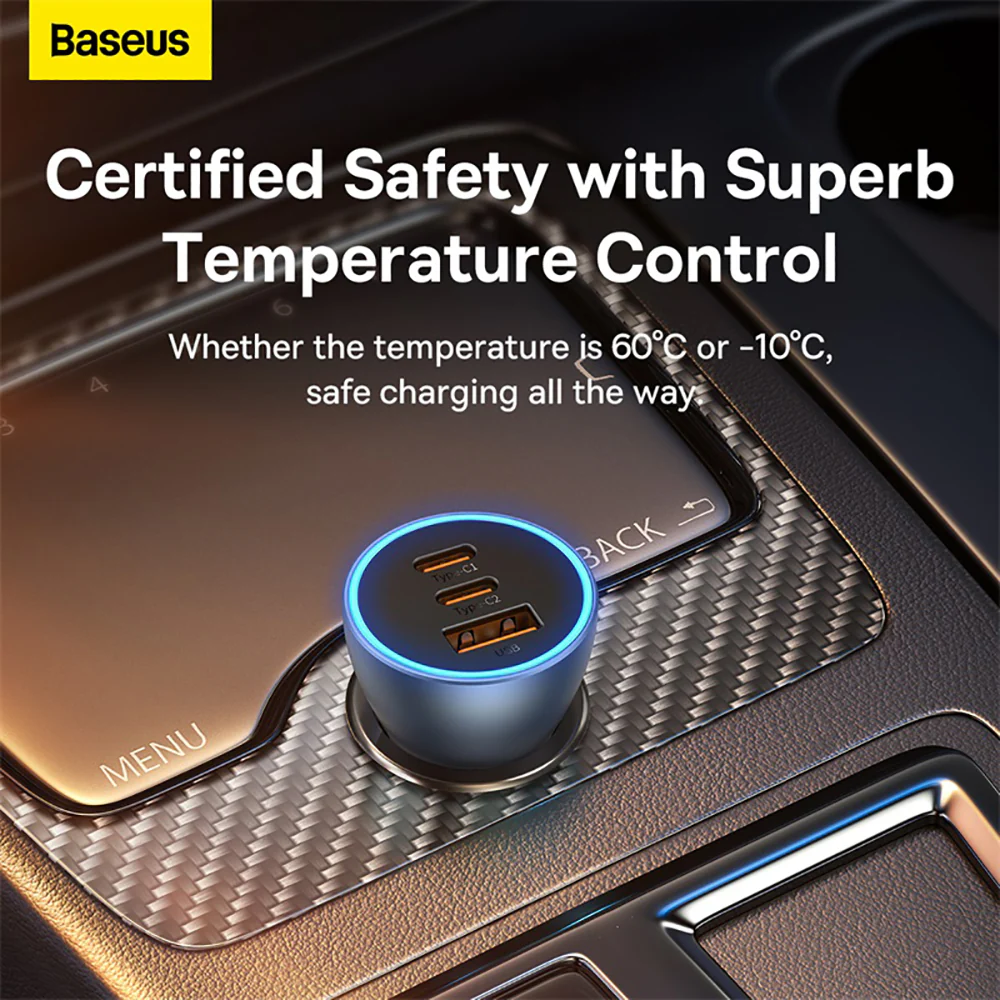 Baseus Golden Contactor Pro Triple Fast Charger Car Charger 65W - Light Blue - Image 4