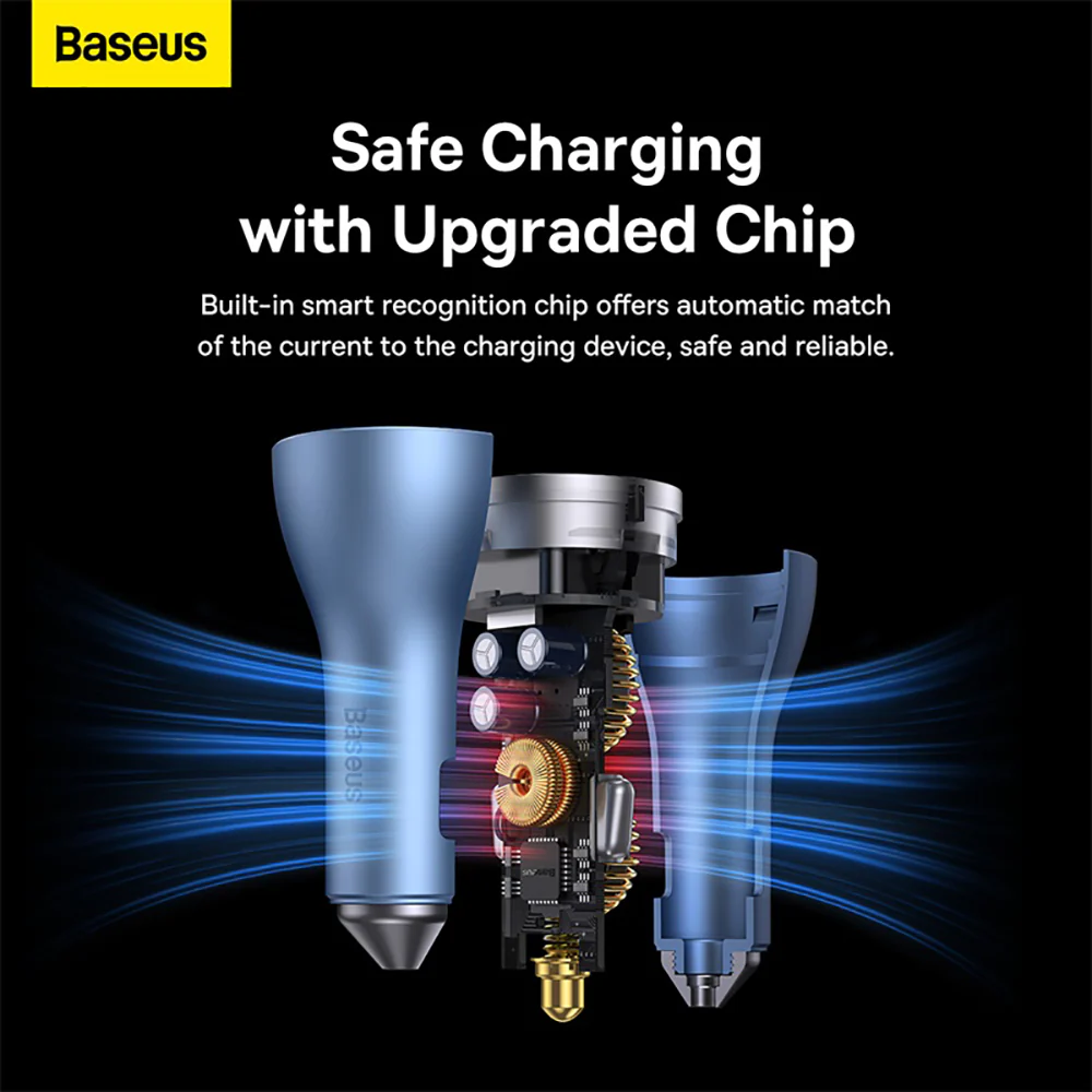 Baseus Golden Contactor Pro Triple Fast Charger Car Charger 65W - Light Blue - Image 5