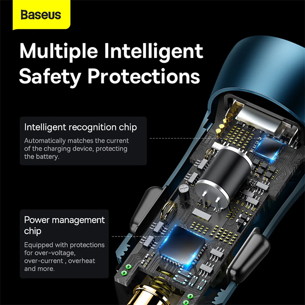 Baseus Golden Idea MAX Dual Fast Charging Car Charger U+U 60W Navy Blue - Image 5