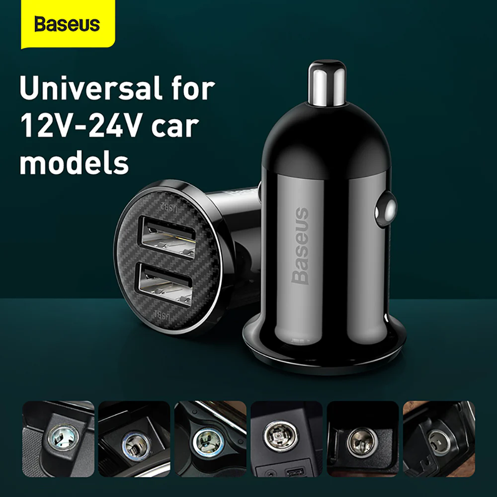 Baseus Grain Pro Dual USB Car Charger 4.8A - Black