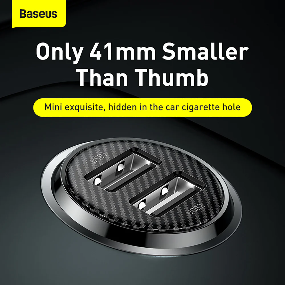 Baseus Grain Pro Dual USB Car Charger 4.8A - Black - Image 3