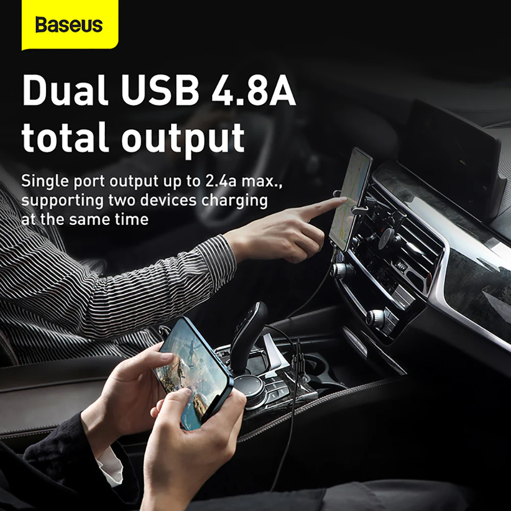 Baseus Grain Pro Dual USB Car Charger 4.8A - Black - Image 4