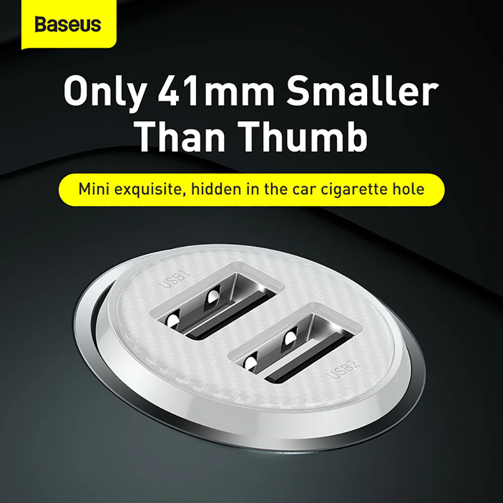 Baseus Grain Pro Dual USB Car Charger 4.8A - White - Image 3