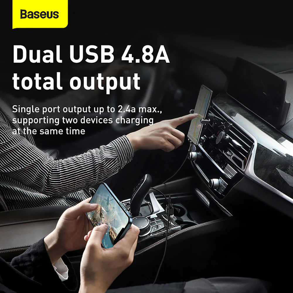 Baseus Grain Pro Dual USB Car Charger 4.8A - White - Image 4