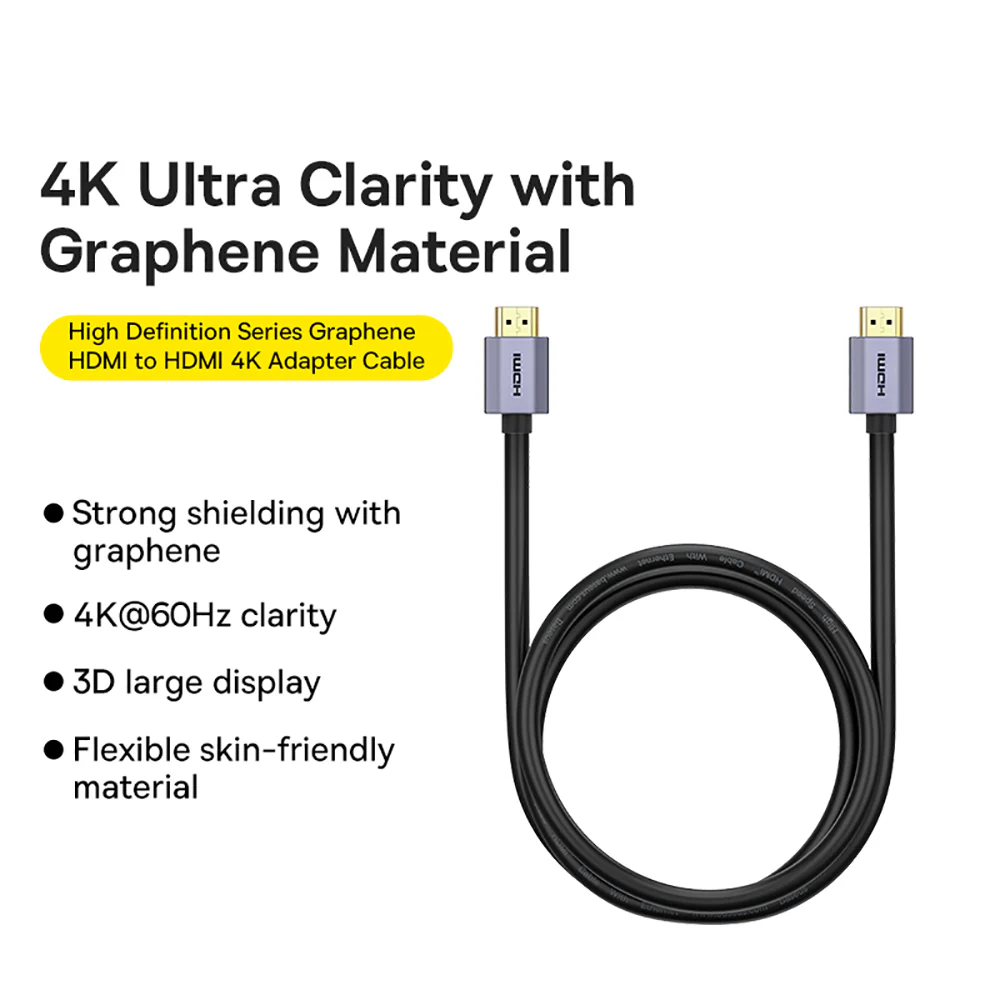 Baseus Graphene HDMI to HDMI 4K Adapter Cable - 1.5m, Black
