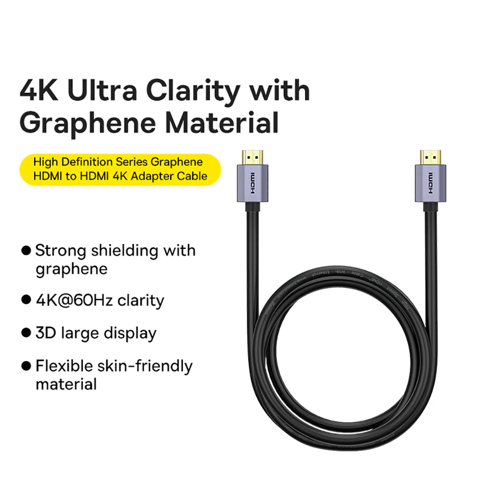 Baseus Graphene HDMI to HDMI 4K Adapter Cable - 2m, Black