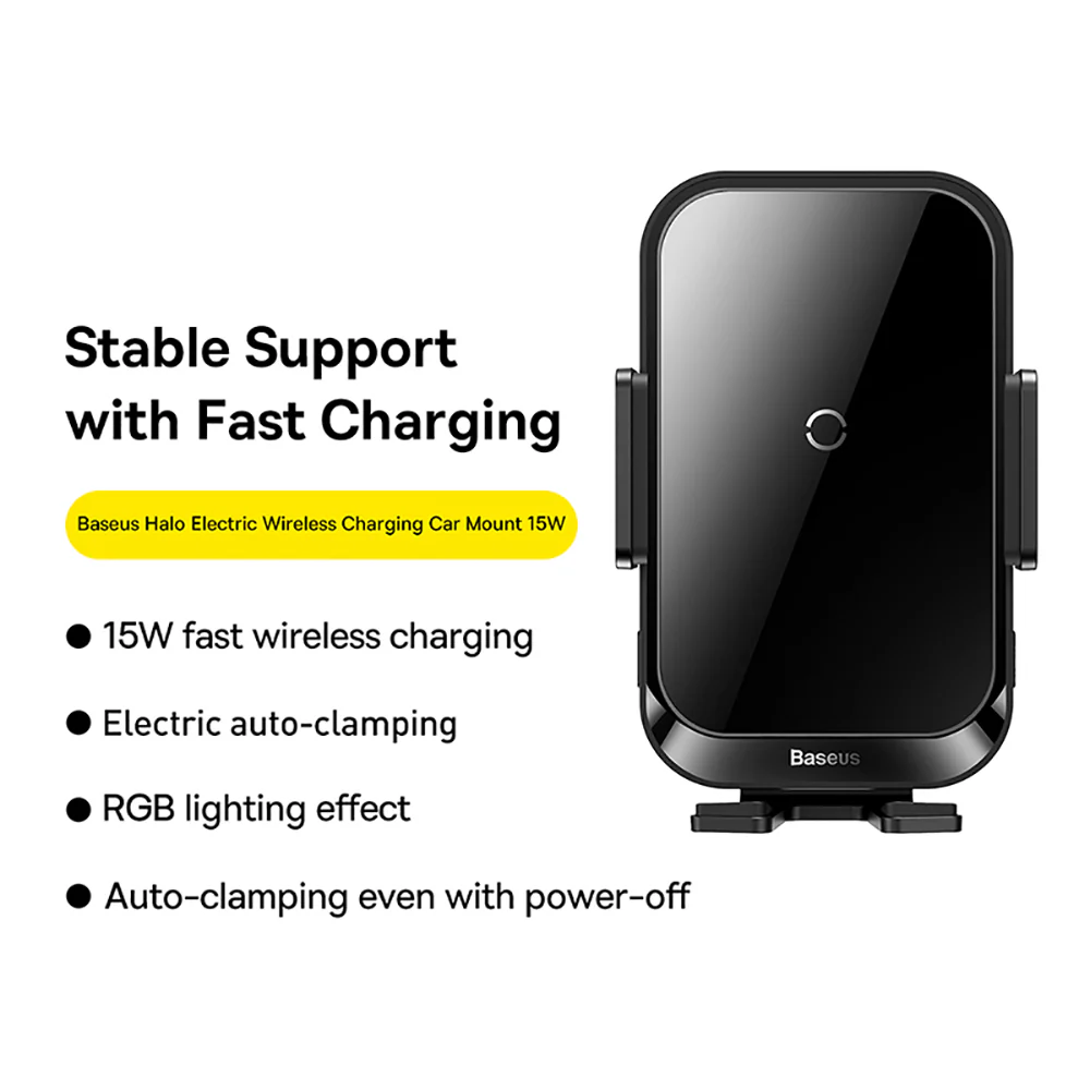 Baseus Halo Electric Wireless Charging Car Mount 15W - Black