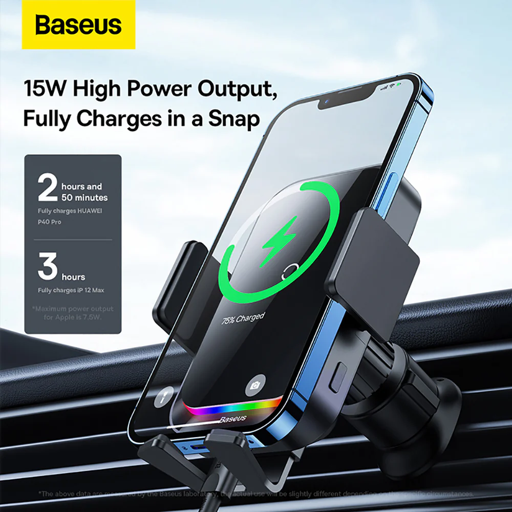 Baseus Halo Electric Wireless Charging Car Mount 15W - Black - Image 2