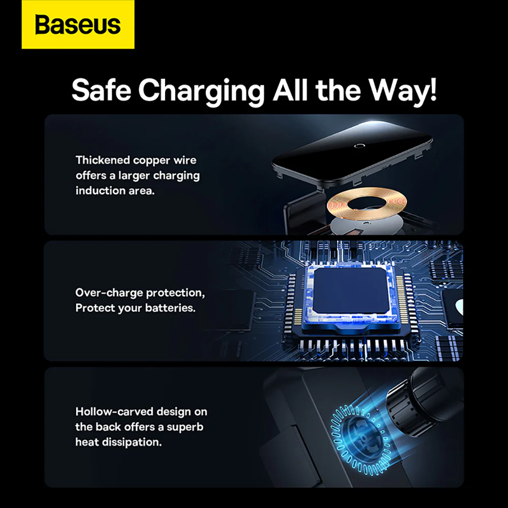 Baseus Halo Electric Wireless Charging Car Mount 15W - Black - Image 3