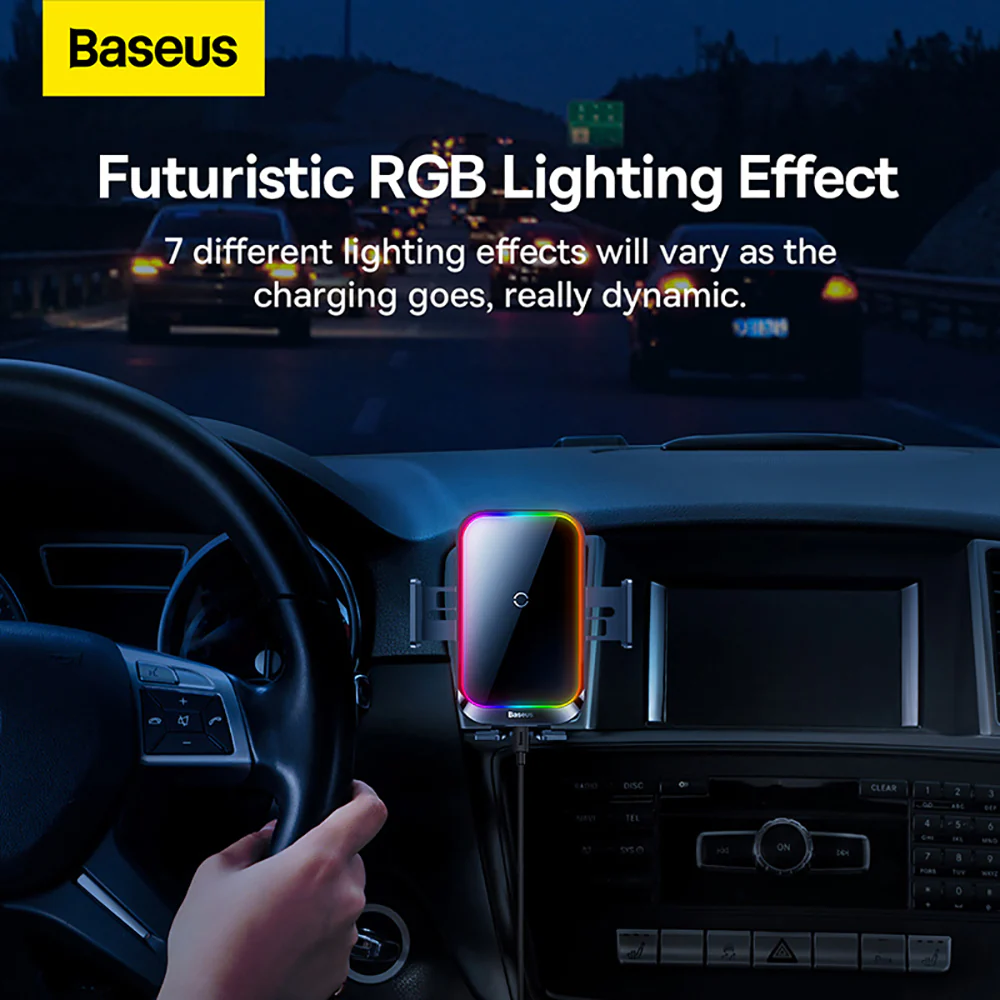 Baseus Halo Electric Wireless Charging Car Mount 15W - Black - Image 4