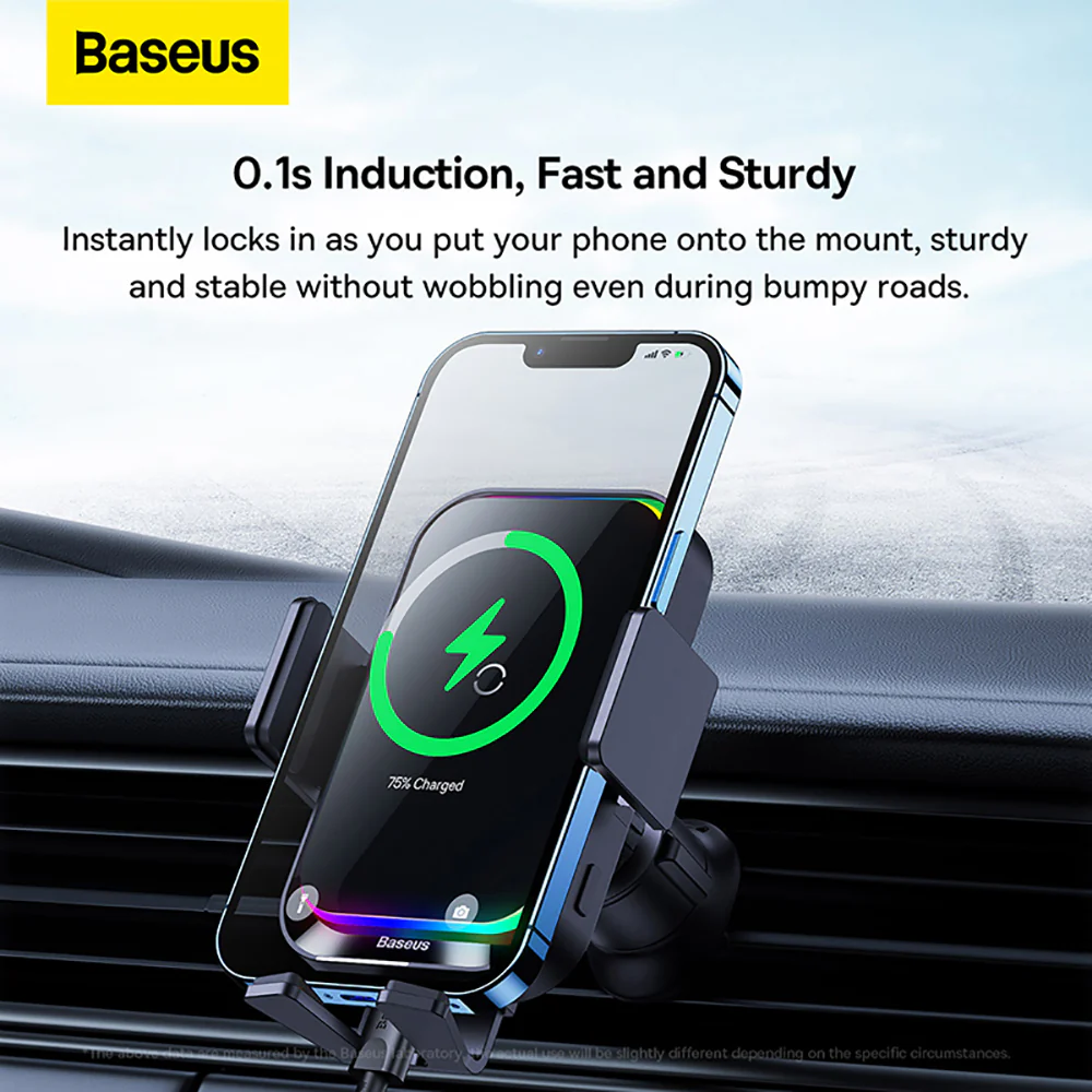Baseus Halo Electric Wireless Charging Car Mount 15W - Black - Image 5
