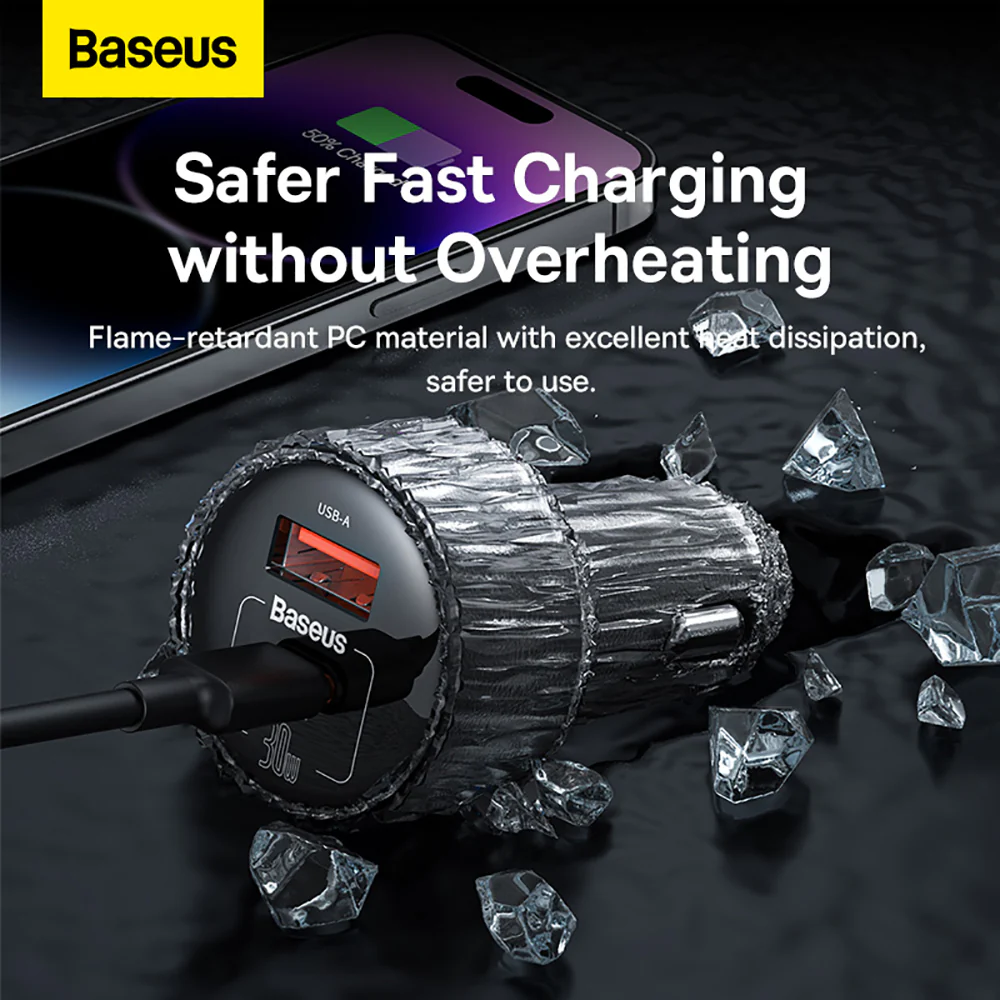 Baseus High Efficiency Pro 1-for-2 Car Cigarette Lighter 30W - Cosmic Black - Image 2