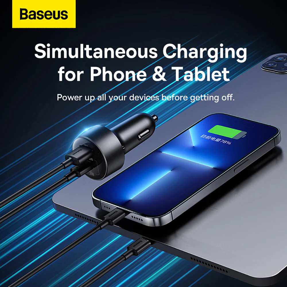 Baseus High Efficiency Pro 1-for-2 Car Cigarette Lighter 30W - Cosmic Black - Image 3