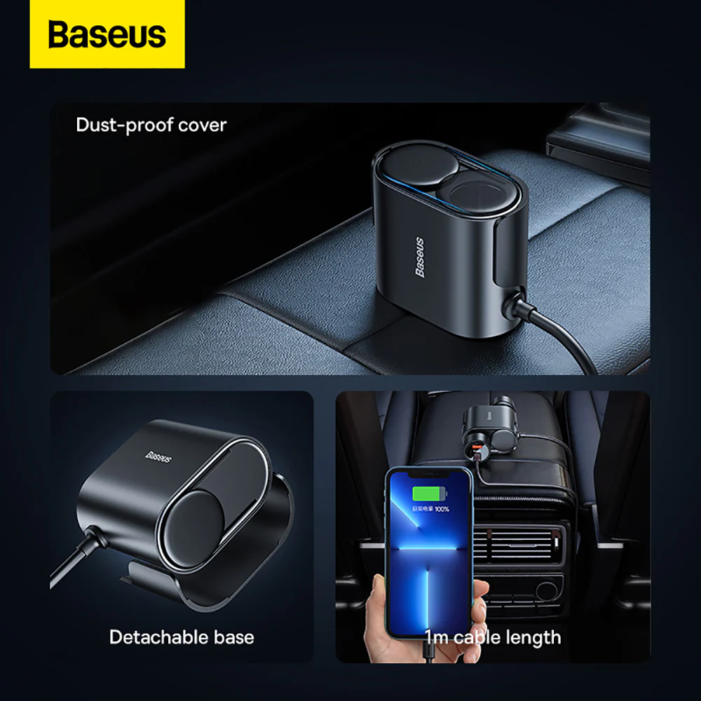 Baseus High Efficiency Pro 1-for-2 Car Cigarette Lighter 30W - Cosmic Black - Image 4
