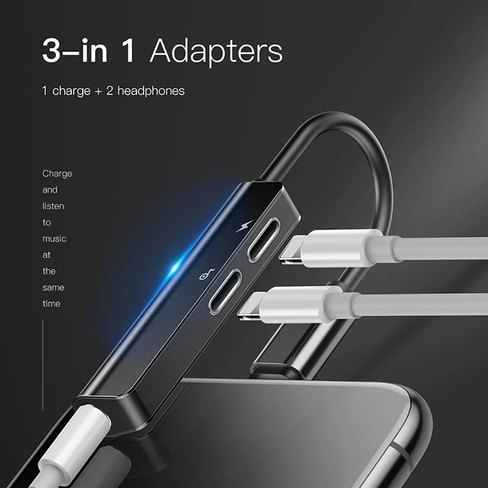 Baseus L52 3-in-1 Adapter with Dual Lightning and 3.5mm Jack - Black