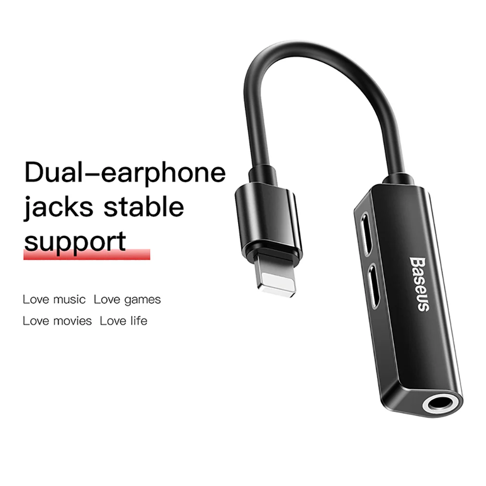 Baseus L52 3-in-1 Adapter with Dual Lightning and 3.5mm Jack - Black - Image 2