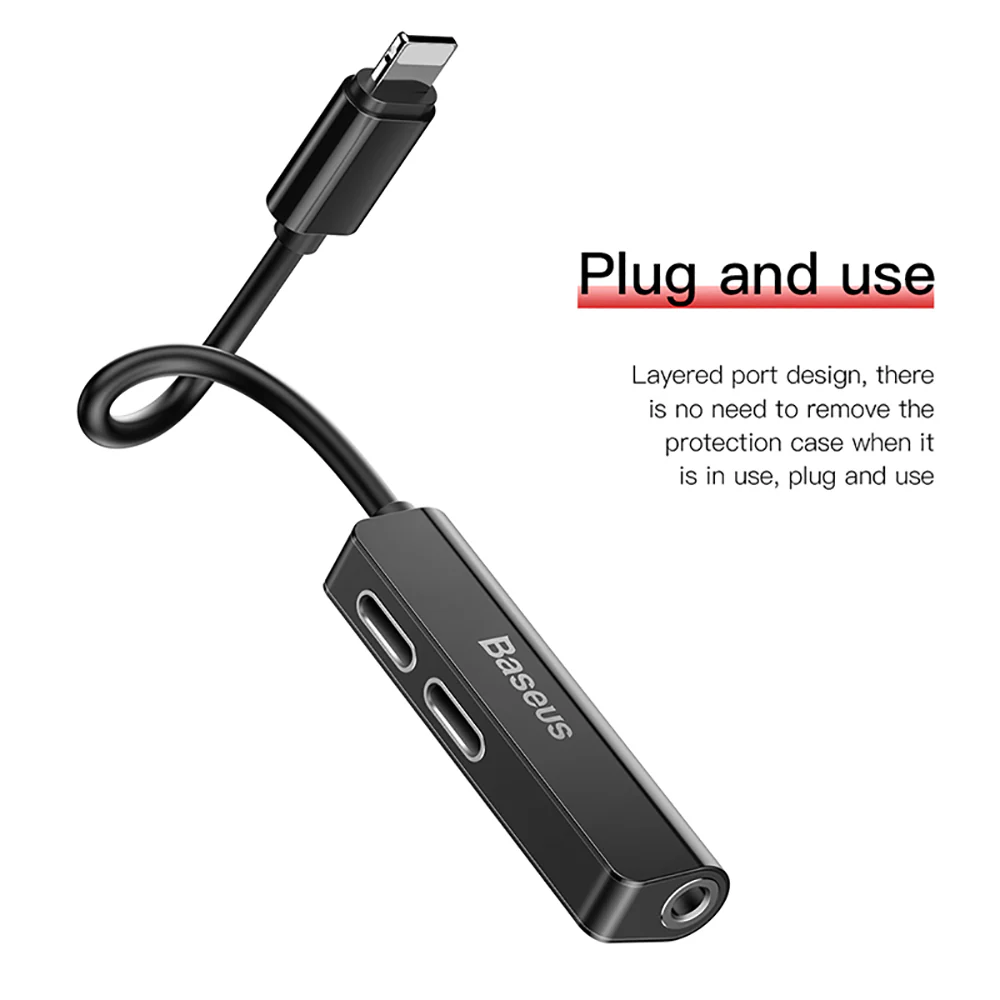 Baseus L52 3-in-1 Adapter with Dual Lightning and 3.5mm Jack - Black - Image 5