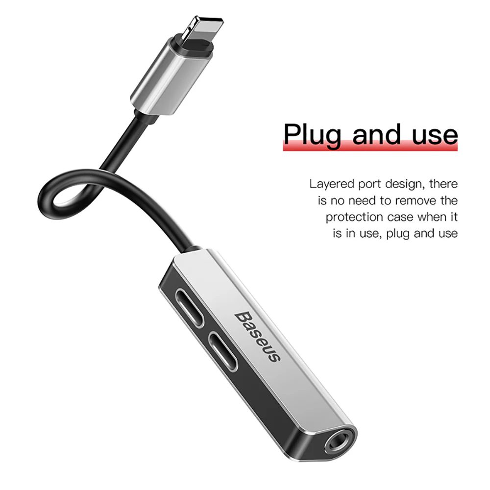 Baseus L52 3-in-1 Adapter with Dual Lightning and 3.5mm Jack - Silver Black - Image 5