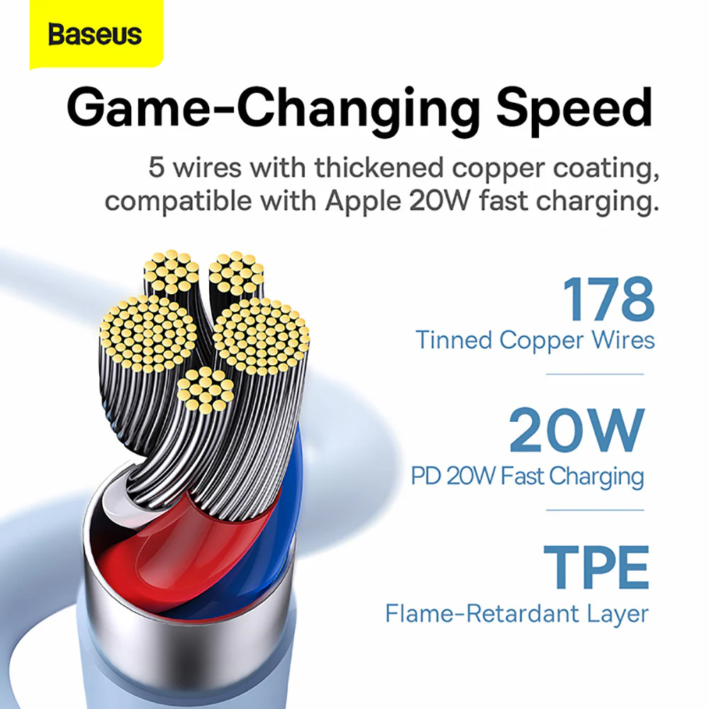 Baseus Liquid Silicone Fast Charging Cable Type-C to iP 20W 1.2m Blue - Image 5