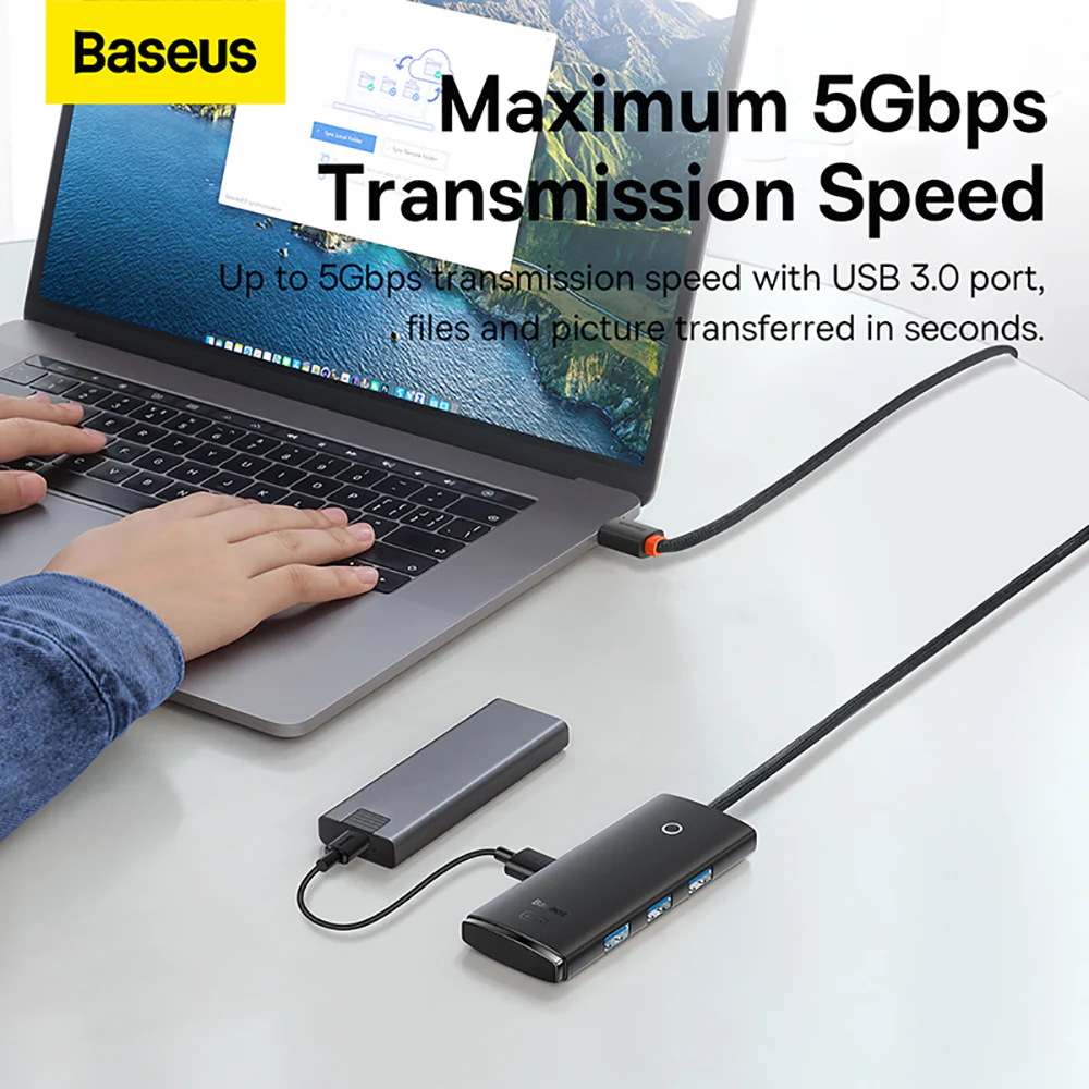Baseus Lite Series 4-Port Type-C to USB 3.0 HUB Adapter - 1m, Black - Image 3