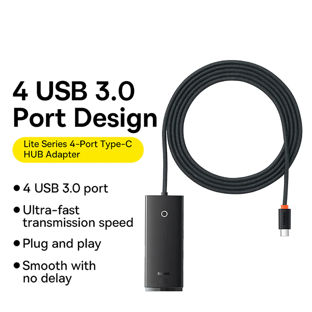 Baseus Lite Series 4-Port Type-C to USB 3.0 HUB Adapter - 2m Black