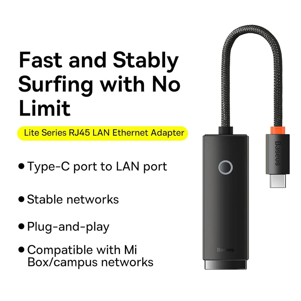 Baseus Lite Series Type-C to RJ45 Gigabit Ethernet Adapter - Black
