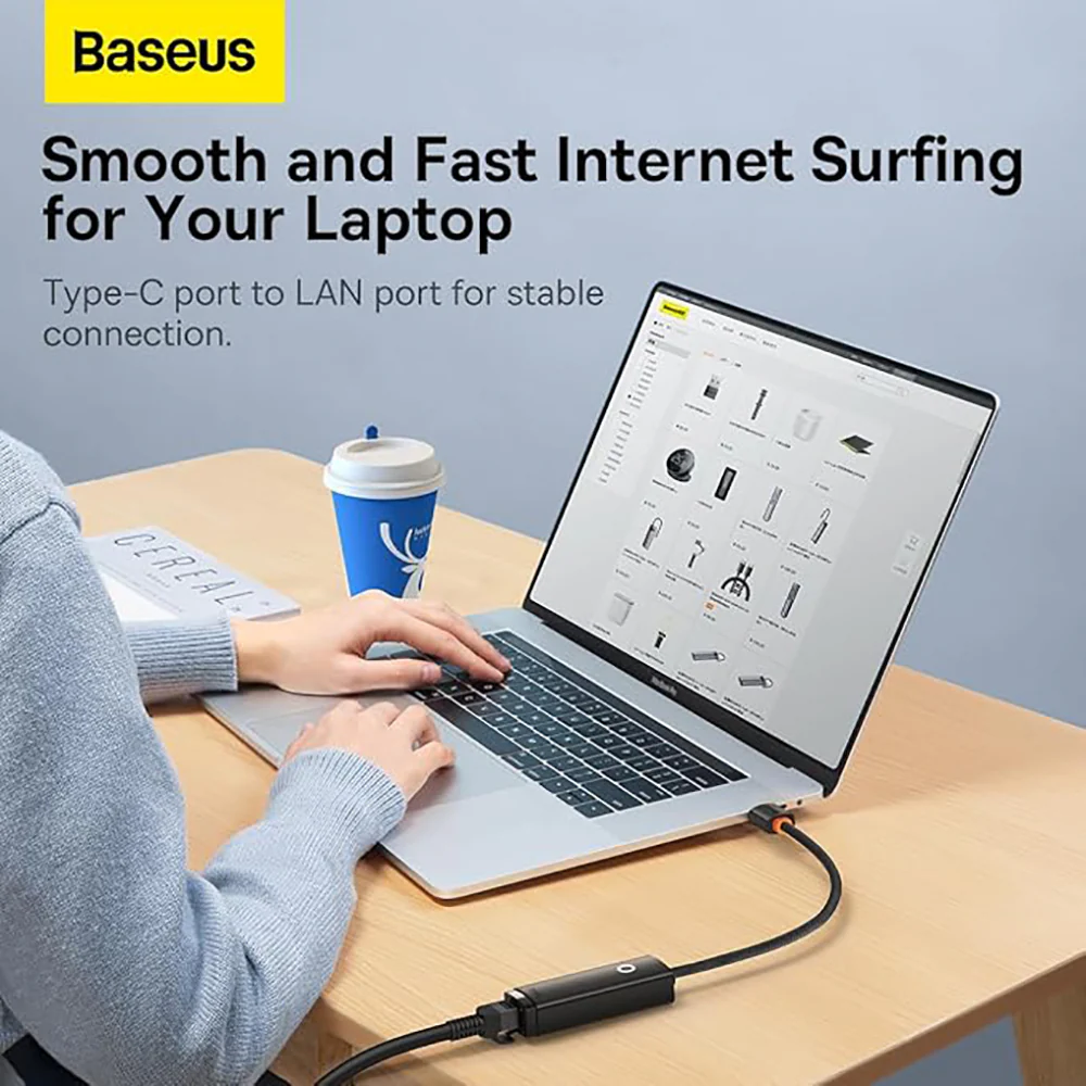 Baseus Lite Series Type-C to RJ45 Gigabit Ethernet Adapter - Black - Image 4