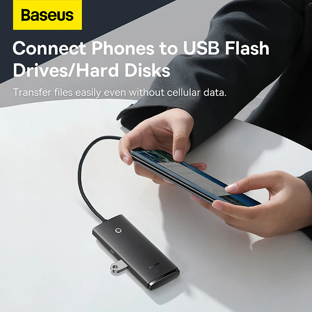 Baseus Lite Series Type-C to USB 3.0 4-Port HUB Adapter - 25cm, Black - Image 3