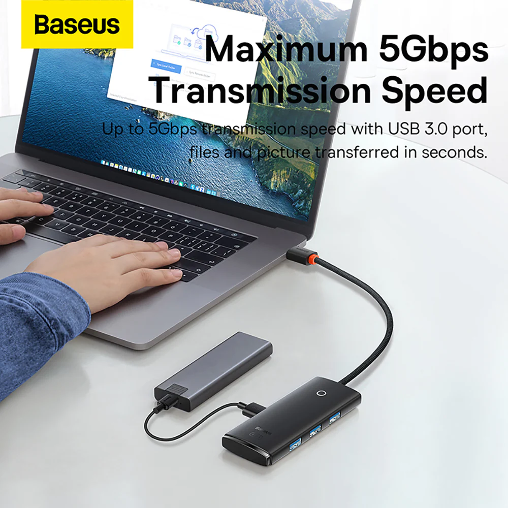 Baseus Lite Series Type-C to USB 3.0 4-Port HUB Adapter - 25cm, Black - Image 4