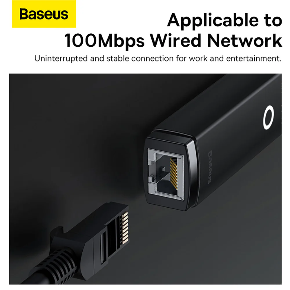 Baseus Lite Series USB-A to RJ45 Ethernet Adapter - 100Mbps, Black - Image 3