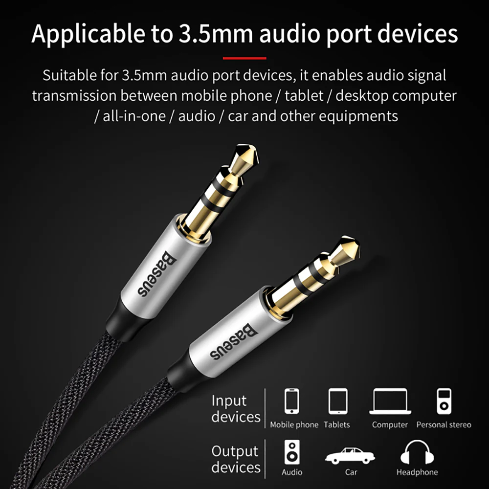 Baseus M30 Audio Cable 3.5mm Male to Male - 1.5m Silver Black - Image 5