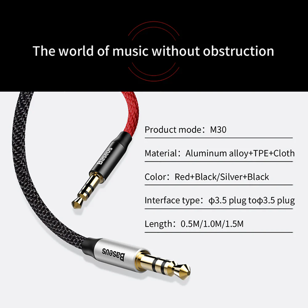 Baseus M30 Audio Cable 3.5mm to 3.5mm - 1m Silver Black - Image 4